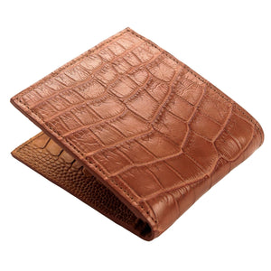 Light Brown Crocodile & Ostrich Bifold Wallet showing rear panel above the opened fold.