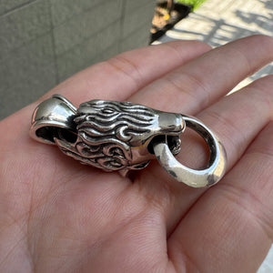 Lion Door-Knocker Sterling Silver Pendant shown in open reverse mane view.
