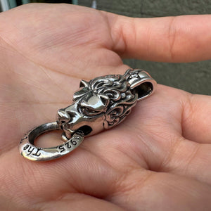 Lion Door-Knocker Sterling Silver Pendant shown in top bail detail view.