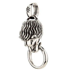 Lion Head Door Knocker Sterling Silver Pendant, bail reverse
