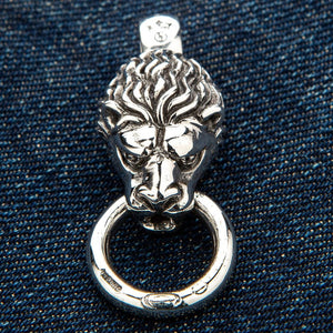 Lion Head Door Knocker Sterling Silver Pendant, lion head front