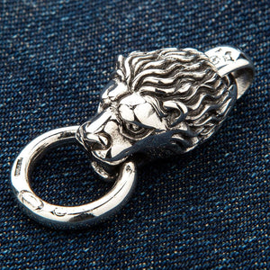 Lion Head Door Knocker Sterling Silver Pendant, lion left profile
