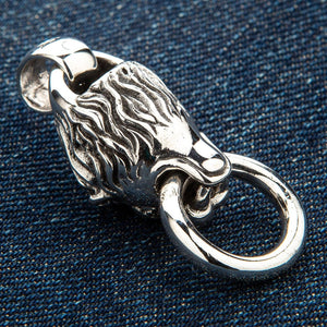 Lion Head Door Knocker Sterling Silver Pendant, lion mane detail