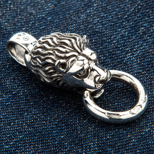 Lion Head Door Knocker Sterling Silver Pendant, lion right profile