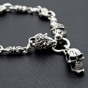 Lion and Skull Sterling Silver Chain Necklace, lion head detail