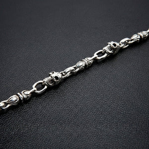 Lion and Skull Sterling Silver Chain Necklace, skull link detail