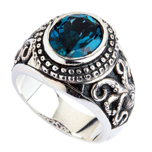 London Blue Topaz Octopus Sterling Silver Ring. Front inner band.