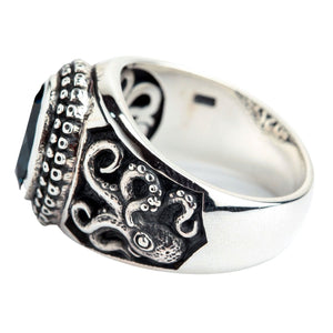 London Blue Topaz Octopus Sterling Silver Ring. Left tentacle profile.