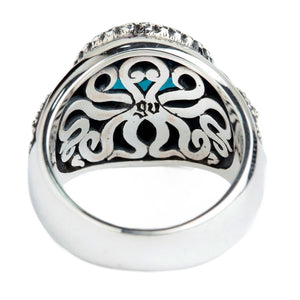 London Blue Topaz Octopus Sterling Silver Ring. Octopus openwork reverse.