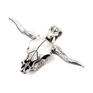 Dije de calavera de toro longhorn en plata de ley 925, calavera longhorn en ángulo y fianza detallada