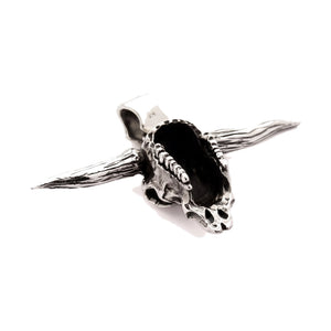 Dije de calavera de toro longhorn en plata de ley 925, reverso hueco en ángulo y cuernos