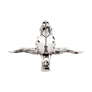 Dije de calavera de toro longhorn en plata de ley 925, calavera longhorn invertida para mostrar la superficie superior
