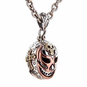 Lucha Libre Mask Sterling Silver Pendant, mask front angle