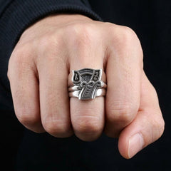 Lucky Number 7 Sterling Silver Biker Ring