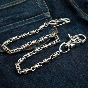 Maltese Cross Sterling Silver Wallet Chain, chain on denim