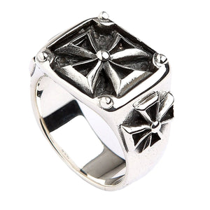 Bague biker croix de Malte en argent sterling, bague trois-quarts droite