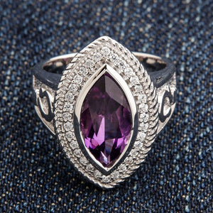 Marquise Amethyst Crozier Sterling Silver Bishop Ring. Amethyst right front.