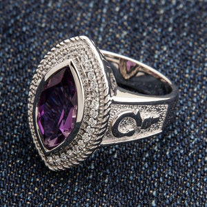 Marquise Amethyst Crozier Sterling Silver Bishop Ring. Crozier halo angle.