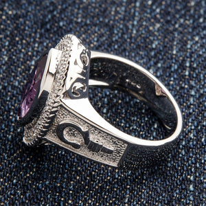 Marquise Amethyst Crozier Sterling Silver Bishop Ring. Opposite crozier profile.