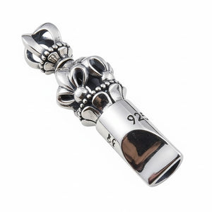 Pendentif sifflet croix à couronne médiévale en argent sterling, dos du sifflet et boucle d'attache