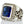Ein massiver gotischer Kreuzring für Herren aus Sterlingsilber mit einem großen saphirblauen Zirkonia-Stein und einem Halo aus klaren Akzentsteinen