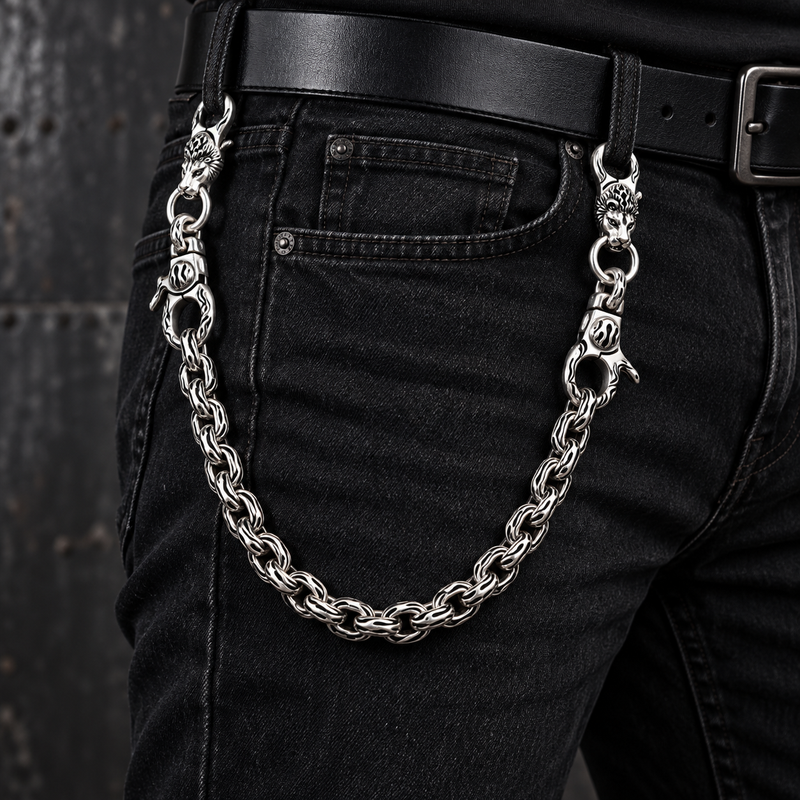 Silver-Plated Brass Lion Flame Wallet Chain