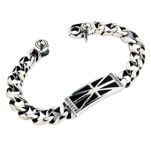 Black Union Jack Sterling Silver ID Bracelet shown in union jack plate front view.
