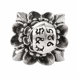Moonstone Tribal Blossom Sterling Silver Pendant, petal crown and hallmark