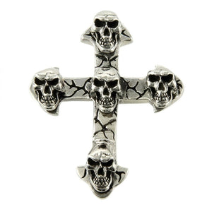 Multi Skull Gothic Cross Sterling Silver Pendant, five skull cross front