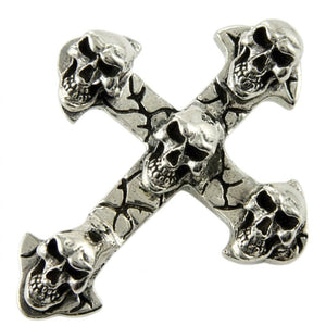 Multi Skull Gothic Cross Sterling Silver Pendant, five skull cross left angle