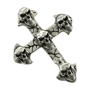 Multi Skull Gothic Cross Sterling Silver Pendant, five skull cross right angle
