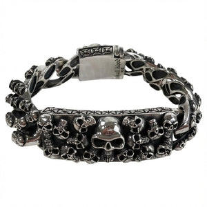 Multi-Totenkopf ID-Armband aus Sterlingsilber, Vorderansicht