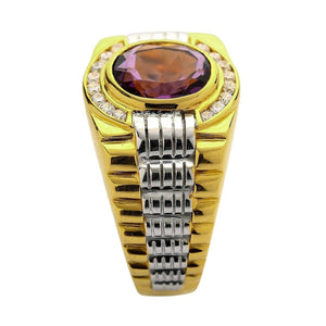 Natural Amethyst Gold & Silver Two-Tone Ring, a side view of the gold watch strap ring showing the silver accents