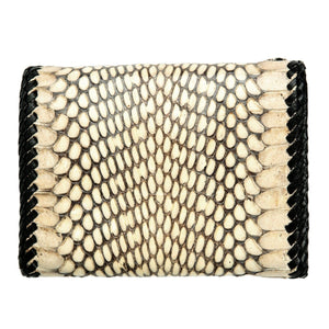 Natural Snakeskin Trifold Biker Wallet showing the plain patterned rear panel and braided border.