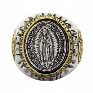 Our Lady of Guadalupe Sterling Silver Ring, front guadalupe medallion