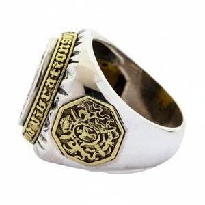 Our Lady of Guadalupe Sterling Silver Ring, left side heraldic detail