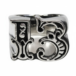 Openwork Gothic 13 Sterling Silver Ring shown in openwork numerals front view.