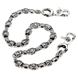 Brieftaschenkette aus 925 Sterlingsilber mit Vorhängeschloss-Gliedern, diagonale Kette mit verzierten Vorhängeschloss-Gliedervorderseiten