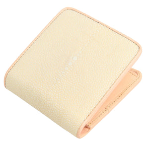 Pearl White Stingray Bifold with Coin Pocket showing front panel above a partly open bifold.