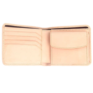 Pearl White Stingray Bifold with Coin Pocket showing tan interior card rows opposite a covered coin pocket.