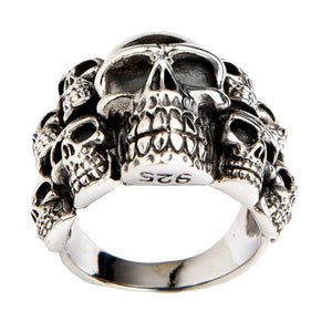 Phantom Totenkopf-Cluster Silberring, Totenkopf-Kiefer und Innenseite der Ringschiene