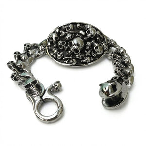 Phantom Skull Sterling Silver Link Bracelet, curved front