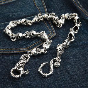 Phantom Skull Brieftaschenkette aus 925 Sterlingsilber, Flammenverschluss-Detail