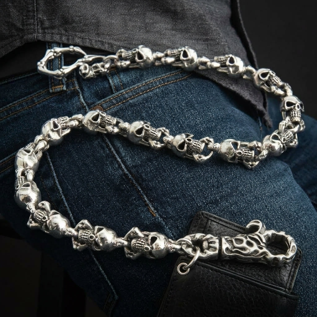 22-Inch Phantom Skull Sterling Silver Wallet Chain | Gothicrock