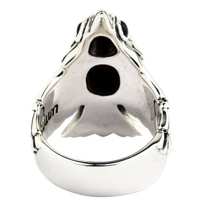 Phoenix Black Star Stone Sterling Silver Ring, underside hallmark