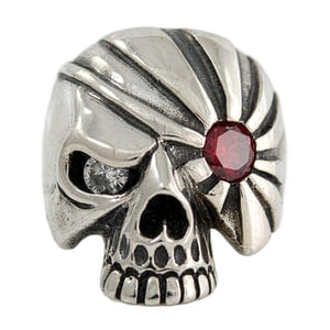 Pirate Skull Sterling Silver Ring with Red Stone, skull front
