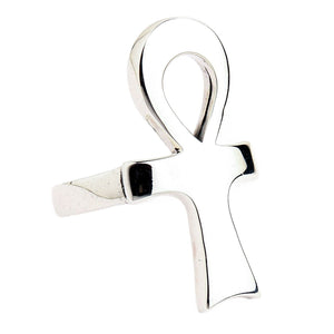 Parte frontale dell'anello ankh in argento lucidato con asola aperta e lungo stelo
