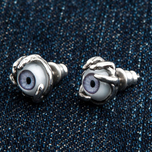 Purple Eye Claw Sterling Silver Stud Earrings shown in opposed claw pair detail view.
