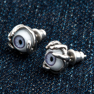 Purple Eye Claw Sterling Silver Stud Earrings shown in pair and backs top view.