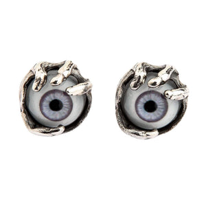 Purple Eye Claw Sterling Silver Stud Earrings shown in purple eye claw pair front view.
